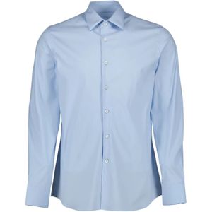 Prada, Overhemden, Heren, Blauw, L, Katoen, Klassieke Popeline Overhemd