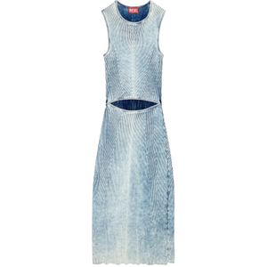 Diesel, Kleedjes, Dames, Blauw, L, Katoen, Cut-out midi dress in indigo cotton knit
