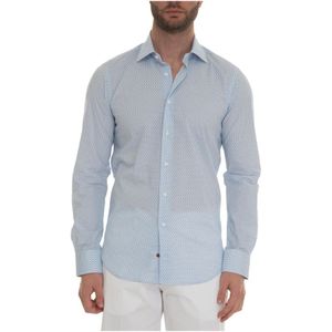 Càrrel, Casual Overhemd met Italiaanse Dress Neck en Tegel Micro Print Blauw, Heren, Maat:S