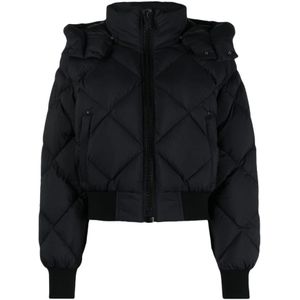 Moose Knuckles, Zwarte Diamond-Quilted Hooded Puffer Jas Zwart, Dames, Maat:L