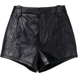 Saint Laurent, Korte broeken, Dames, Zwart, L, Katoen, Zwarte leren shorts met hoge taille