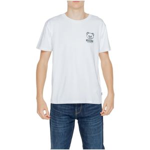 Moschino, Tops, Heren, Wit, L, Katoen, Wit Bedrukt Ronde Hals T-shirt