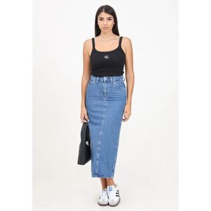 Calvin Klein Jeans, Rokken, Dames, Blauw, W28, Denim, Blauwe Denim Midi Rok