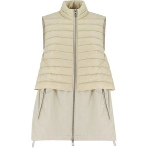 Duno, Gewatteerde Oversized Vest met Verstelbare Kraag Beige, Dames, Maat:M