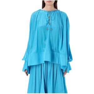 Lanvin, Blouses & Shirts, Dames, Blauw, S, Gerimpeld Overhemd - Stijlvol en Trendy