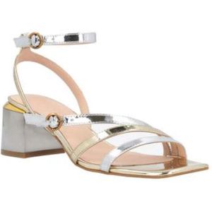 Pinko, Schoenen, Dames, Grijs, 40 EU, Leer, Zilveren en gouden sandalen met chunky hak