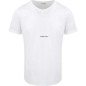 Saint Laurent, Tops, Heren, Wit, M, Katoen, Biologisch katoenen T-shirt met logoprint
