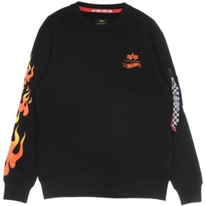 Alpha Industries, Sweatshirts & Hoodies, Heren, Zwart, L, Katoen, Flame Sweater Hot Wheels Crewneck Sweatshirt