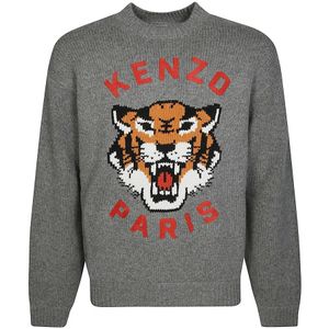 Kenzo, Truien, Heren, Grijs, M, Tijger Crewneck Shirt