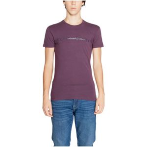 Emporio Armani, Tops, Heren, Paars, L, Katoen, Paarse effen korte mouw T-shirt