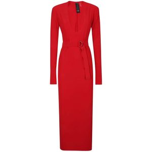 Norma Kamali, Tijger Rode Jurk met Lange Mouwen Rood, Dames, Maat:M