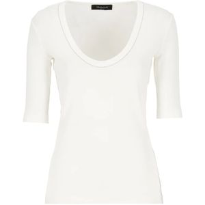 Fabiana Filippi, Tops, Dames, Wit, XS, Katoen, Wit Katoenen U-Hals T-Shirt met Lichtpunt Details