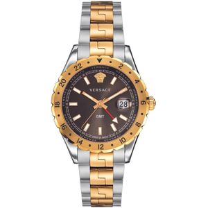 Versace, Zwitserse GMT Herenhorloge Bruine Wijzerplaat Geel, Heren, Maat:ONE Size