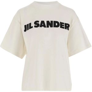 Jil Sander, Tops, Dames, Wit, M, Katoen, Katoenen Crew Neck T-shirt Logo Detail