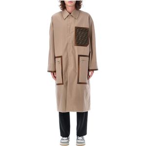 Fendi, Mantels, Heren, Beige, L, Katoen, Omkeerbare Trenchcoat Beige Aw 23