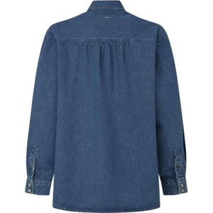 Pepe Jeans, Blouses & Shirts, Dames, Blauw, L, Denim, Sparkle Denim Boyfriend Shirt met Strass Details