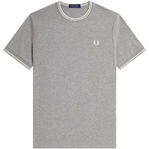 Fred Perry, Tops, Heren, Grijs, M, Katoen, Klassieke Dubbele Streep T-shirt Grijs