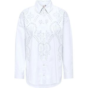 Only, Bloemen Geborduurde Lange Mouw Shirt Wit, Dames, Maat:M