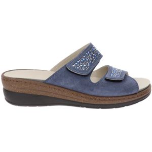 Cinzia Soft, Leren Dames Sandalen met Klittenbandsluiting Blauw, Dames, Maat:36 EU