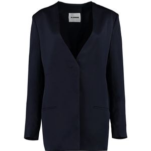 Jil Sander, Jassen, Dames, Blauw, M, Op maat gemaakt jasje met voorzakken