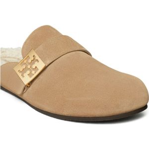 Tory Burch, Schoenen, Dames, Beige, 36 EU, Suède, Beige Shearling Slip-On Sandalen