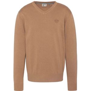 Schott Nyc, Truien, Heren, Beige, 2Xl, Katoen, Klassieke V-hals gebreide trui