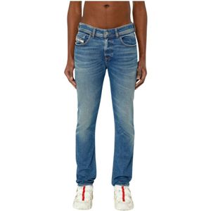 Diesel, Jeans, Heren, Blauw, W28 L32, Katoen, Laagbouw skinny stretch jeans - Blauw