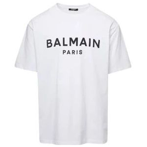 Balmain, Tops, Dames, Wit, L, Katoen, Klassiek Logo Print T-Shirt