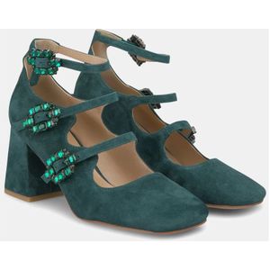 Alma EN Pena, Schoenen, Dames, Groen, 36 EU, Leer, Kristallen gesp hoge hak schoen