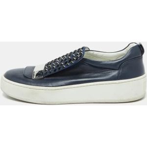 Sergio Rossi Pre-owned, Pre-owned, Dames, Blauw, 38 EU, Pre-owned Leather sneakers