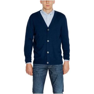 Jack & Jones, Truien, Heren, Blauw, M, Katoen, Gebreide knoopvest herfst/winter collectie