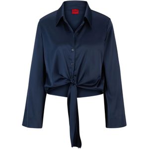 Hugo Boss, Blouses & Shirts, Dames, Blauw, M, Satijn, Stretch-Satijnen Blouse met Knoopdetail