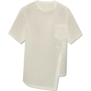 Y-3, Asymmetrisch T-shirt met logo Beige, Dames, Maat:M