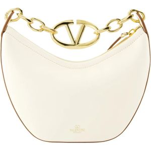 Valentino Garavani, Tassen, Dames, Beige, ONE Size, Leer, Witte VLogo Moon Hobo Tas