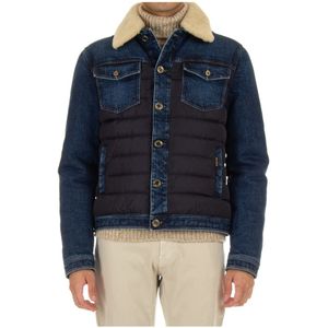 Moorer, Jassen, Heren, Blauw, M, Denim, Japanse Denim Gewatteerde Donsjas