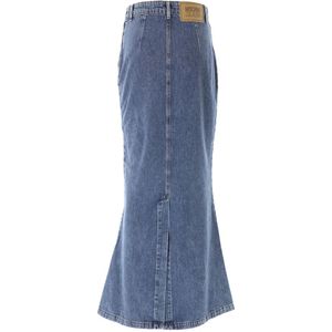 Moschino, Rokken, Dames, Blauw, S, Denim, Denim Heart Pockets Lange Rok