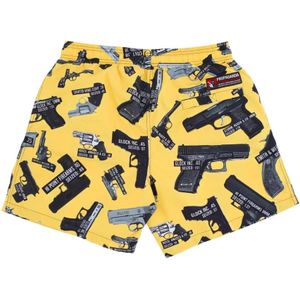 Propaganda, Badkleding, Heren, Veelkleurig, L, Polyester, Zwarte/Gele Zwemshorts Elastische Taille