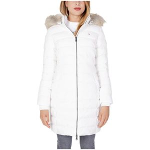 Tommy Jeans, Witte Hoodie met Ritssluiting voor Dames Wit, Dames, Maat:L