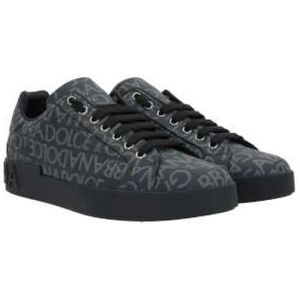 Dolce & Gabbana, Schoenen, Heren, Zwart, 45 EU, Zwarte Canvas Lage Sneakers met Logo Jacquard