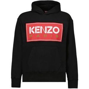 Kenzo, Sweatshirts & Hoodies, Heren, Zwart, S, Katoen, Paris hoodie met logo patch