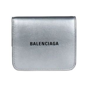 Balenciaga, Accessoires, Dames, Grijs, ONE Size, Leer, Mini portemonnee van zilver leer met logo schrijven