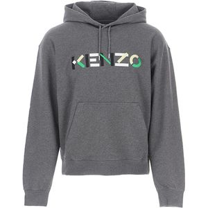 Kenzo, Sweatshirts & Hoodies, Heren, Grijs, M, Katoen, Grijze Logo Hoodie voor Heren