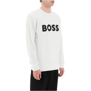 Boss, Sweatshirts & Hoodies, Heren, Wit, L, Katoen, Logo Crew-neck Sweatshirt van Biologisch Katoen