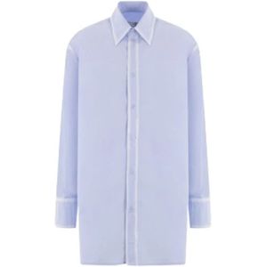 MM6 Maison Margiela, Overhemden, Heren, Blauw, M, Katoen, Blauwe Oversized Katoenen Poplin Shirt met Vervaagde Details