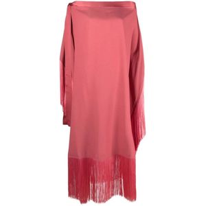 Taller Marmo, Roze Pioenroos Crepe Satijnen Rand Jurk Roze, Dames, Maat:ONE Size