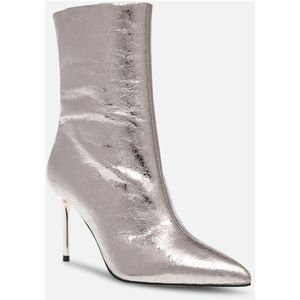 Steve Madden, Schoenen, Dames, Grijs, 37 EU, Leer, Metallic Zilveren Puntige Enkellaarsjes