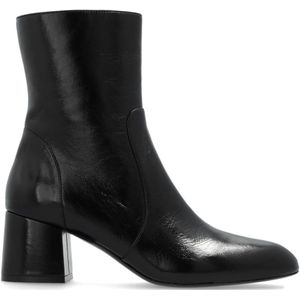 Stuart Weitzman, Schoenen, Dames, Zwart, 37 1/2 EU, Leer, Lakleren enkellaarsjes Flareblock