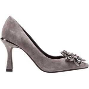 Alma EN Pena, Schoenen, Dames, Grijs, 37 EU, Leer, Leren pumps met bloemendecoratie