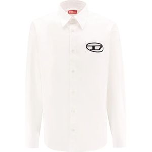 Diesel, Overhemden, Heren, Wit, XL, Katoen, Katoenen overhemd met Oval-D borduurwerk
