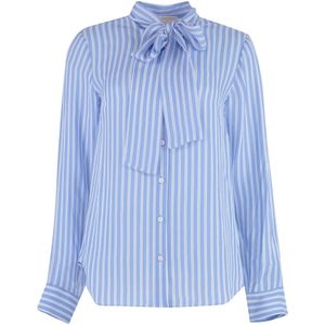 Michael Kors, Blouses & Shirts, Dames, Blauw, S, Zijden blend blouse met strik sluiting